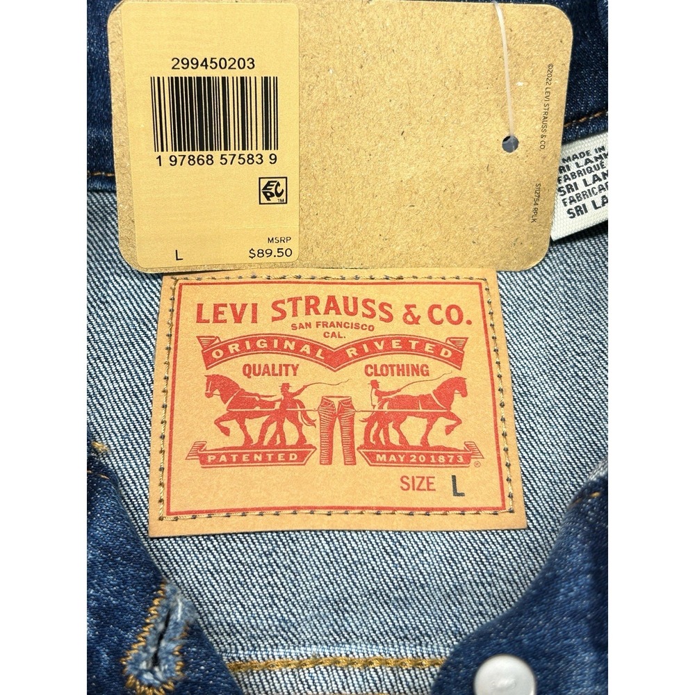 Levi's Original Trucker Jean Jacket Women's L Medium Wash Blue Denim Cropped NWT - Picture 7 of 7